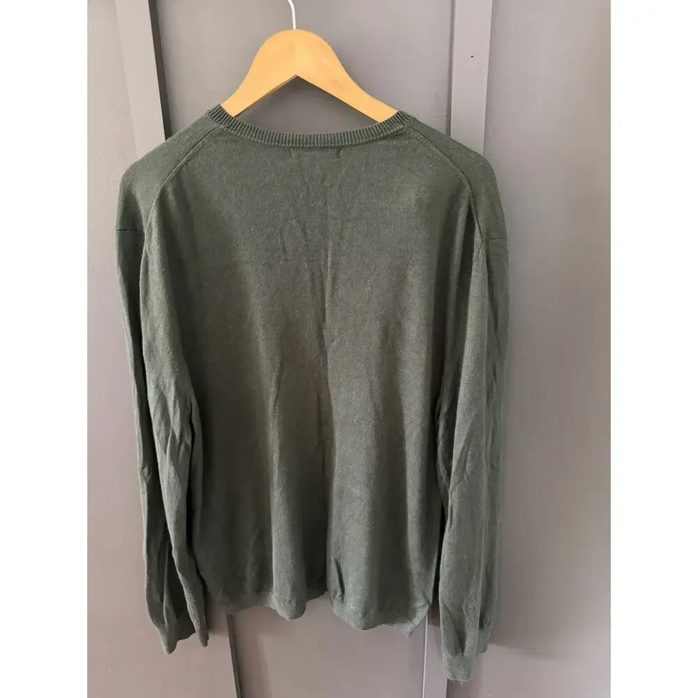 Banana Republic Silk Cashmere Sweater Mens XL Green Knit Premium Luxe V-Neck